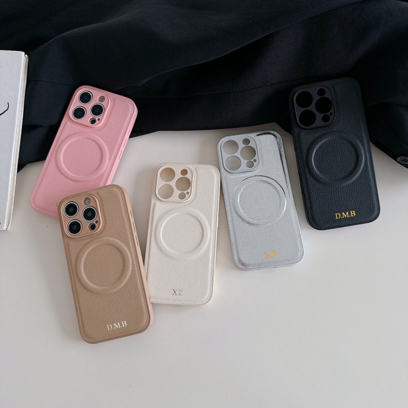 Phone Cases Personalised - Personalise Gold Silver Names Magnetic Leather