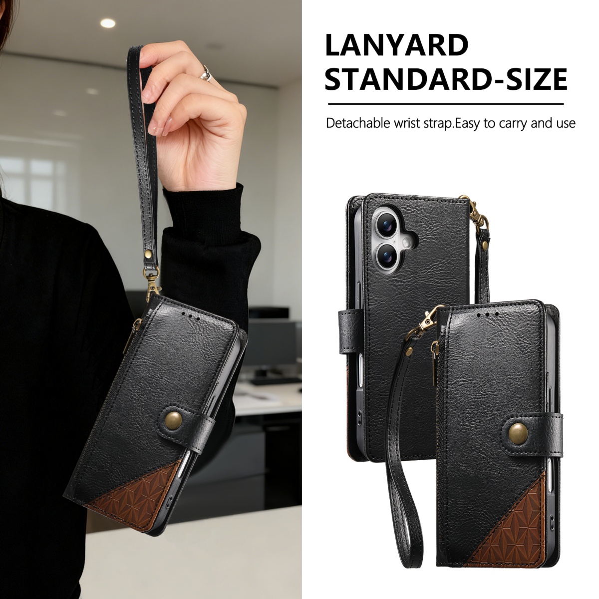 Flip Leather Case - PU Leather Zipper Wrist Strap Flip