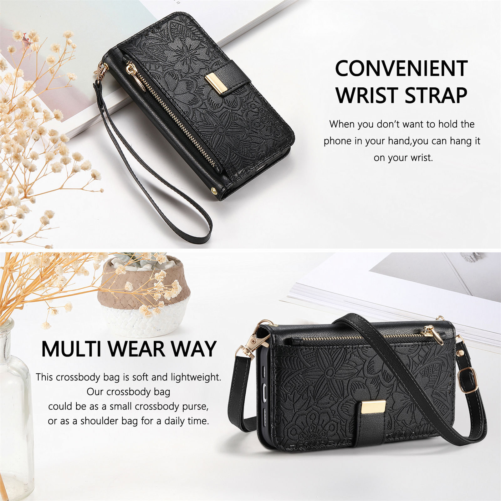 Leather Zipper Crossbody Flip  - Flip Leather Case recension och pris